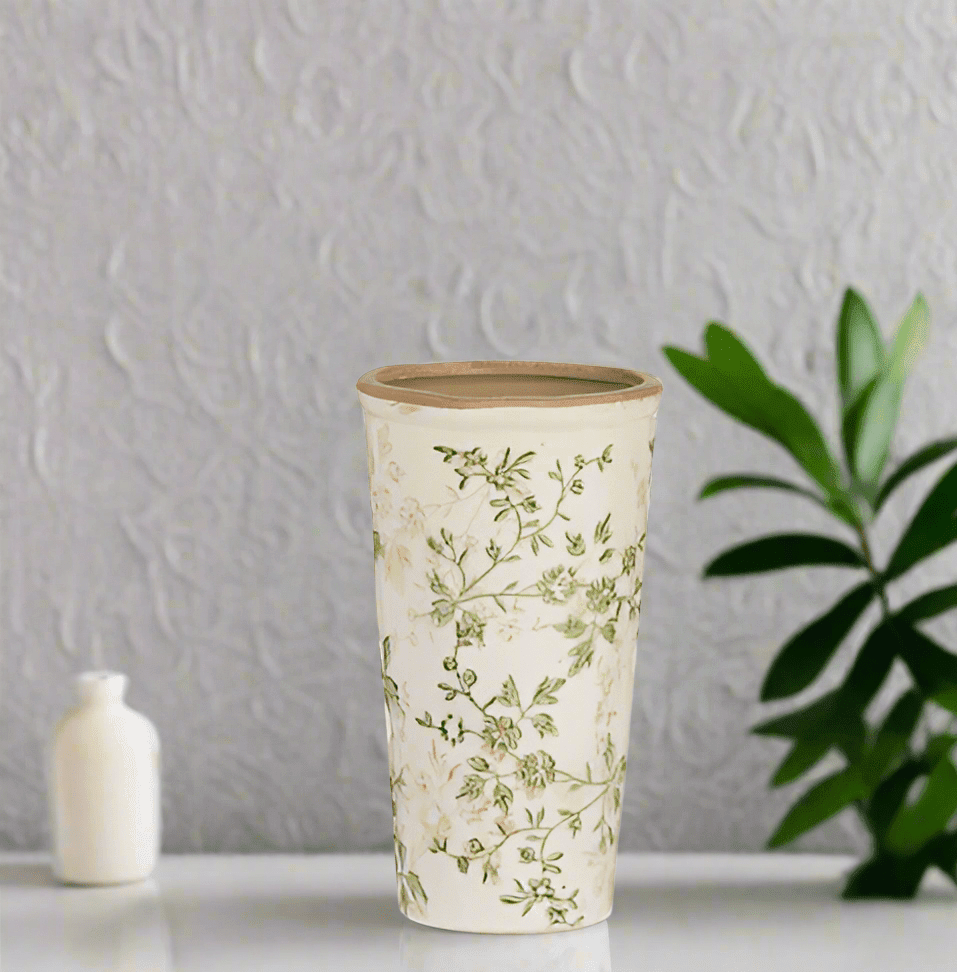 Taupe Floral Vase | 8.5" Ceramic Flower Holder, Elegant Home Decor, Rustic Centerpiece, Natural Touch for Living Room & Office - Nifty Decor & More