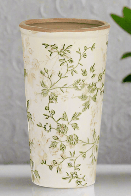 Taupe Floral Vase | 8.5" Ceramic Flower Holder, Elegant Home Decor, Rustic Centerpiece, Natural Touch for Living Room & Office - Nifty Decor & More