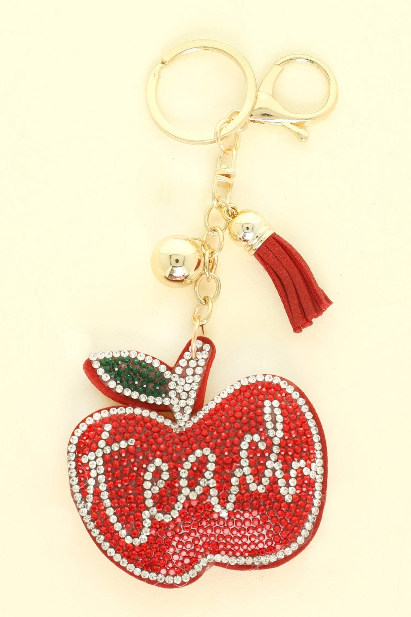 Teach Red Apple Jeweled Keychain