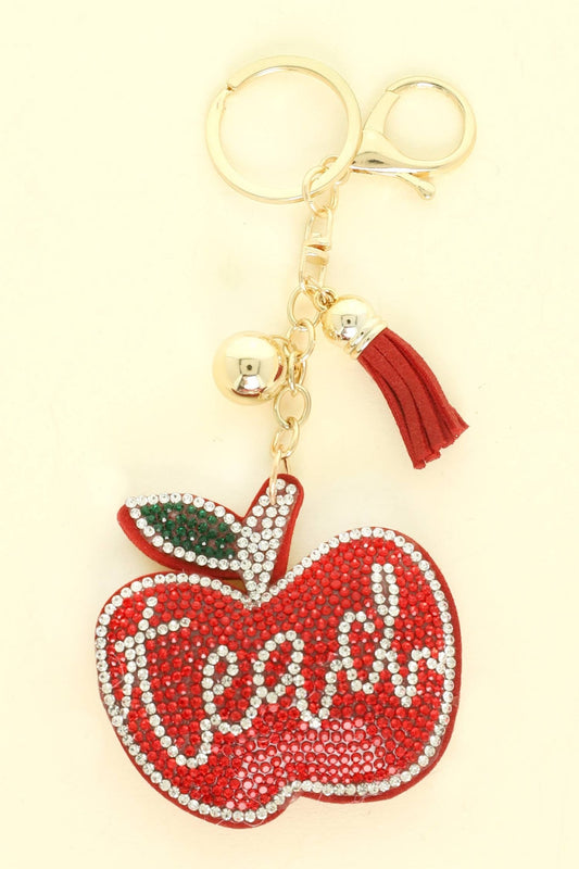 Teach Red Apple Jeweled Keychain