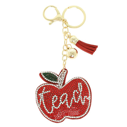 Teach Red Apple Jeweled Keychain - Nifty Decor & More