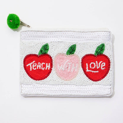 Teach With Love Beaded Coin Pouch, & Girly Coin Holder, Teacher Gift Idea - Nifty Decor & More