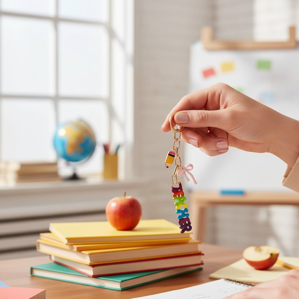 Teacher Bag Charm Keychain, Colorful Enamel Trinkets Accessory, Perfect for Backpack or Purse, Unique Teacher Gift Idea - Nifty Decor & More