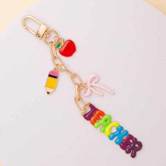 Teacher Bag Charm Keychain, Colorful Enamel Trinkets Accessory, Perfect for Backpack or Purse, Unique Teacher Gift Idea - Nifty Decor & More