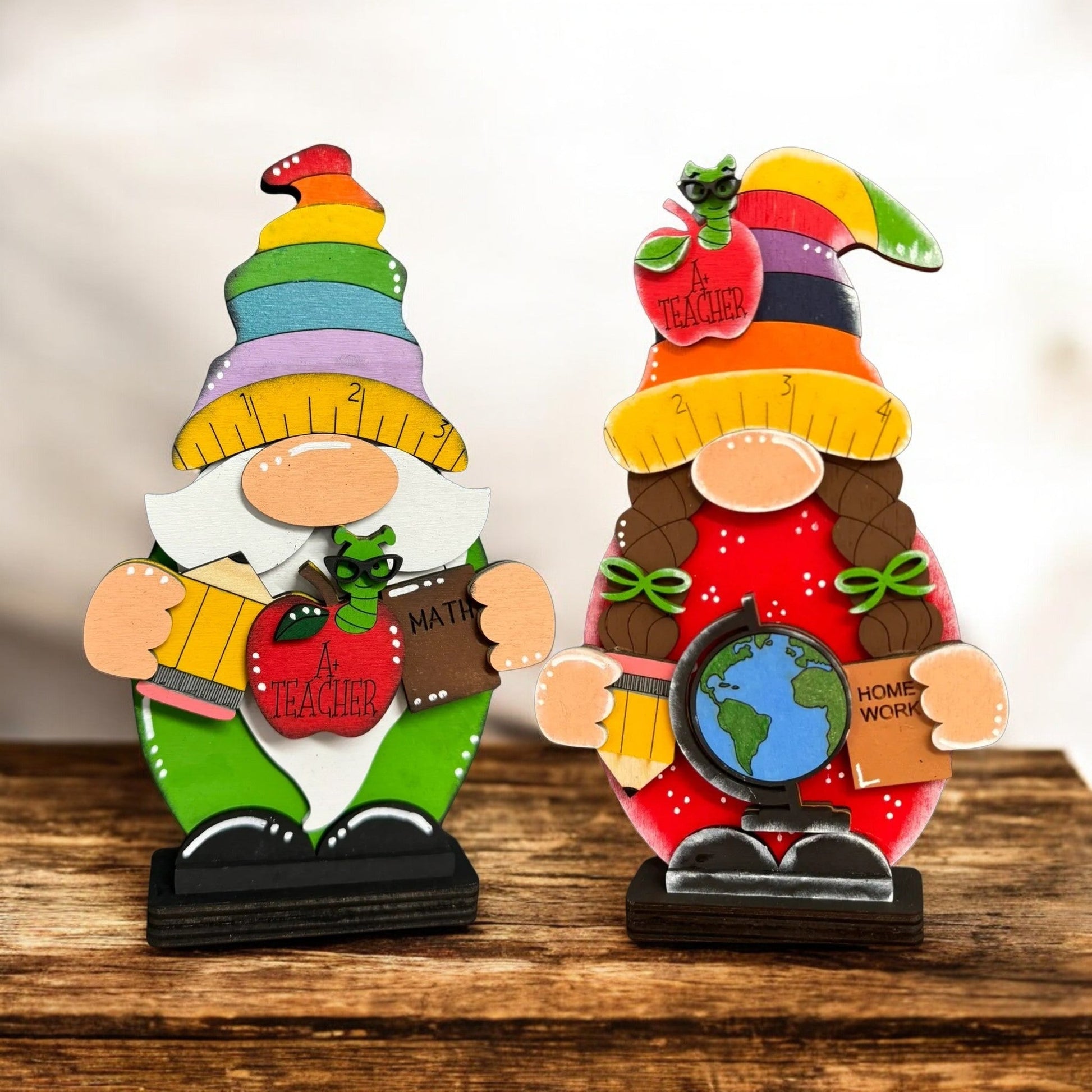 Teacher Gnomes whimsical wooden figures, ideal for celebrating educators & classroom decorations gift Teacher Gnome