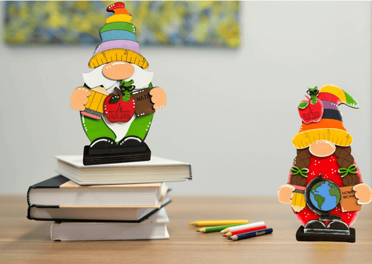 Teacher Gnomes whimsical wooden figures, ideal for celebrating educators & classroom decorations gift Teacher Gnome Both
