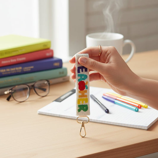 Teacher Long Strip Lettering Beaded Keychain - Nifty Decor & More