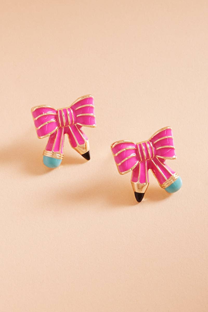 Teachers Day School Enamel Bow Pencil Post Earrings - Nifty Decor & More