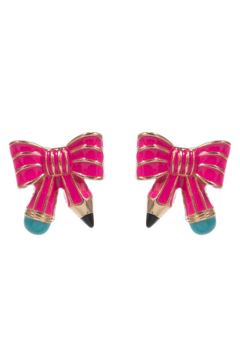 Teachers Day School Enamel Bow Pencil Post Earrings - Nifty Decor & More