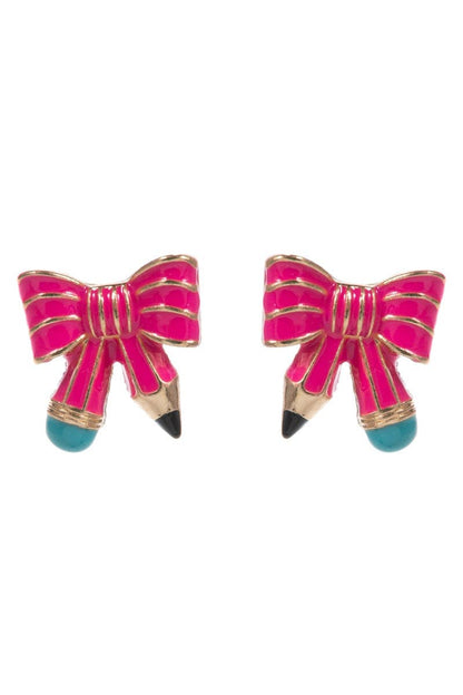 Teachers Day School Enamel Bow Pencil Post Earrings - Nifty Decor & More