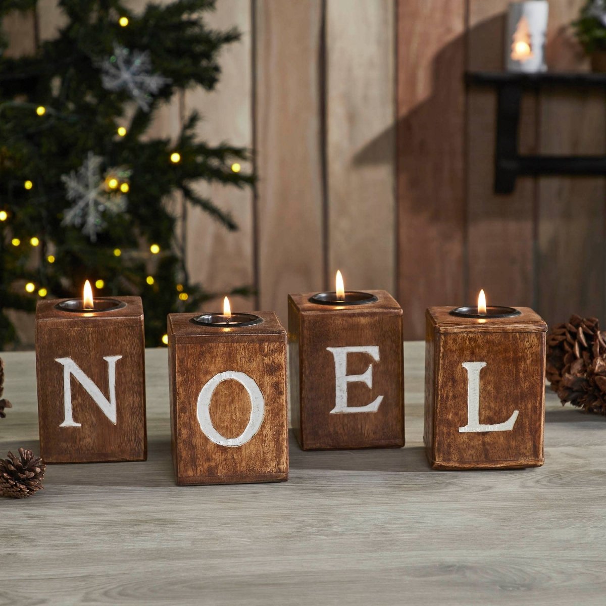 Tealight Holders NOEL Cube Set of 4 4x3x3 - Nifty Decor & More
