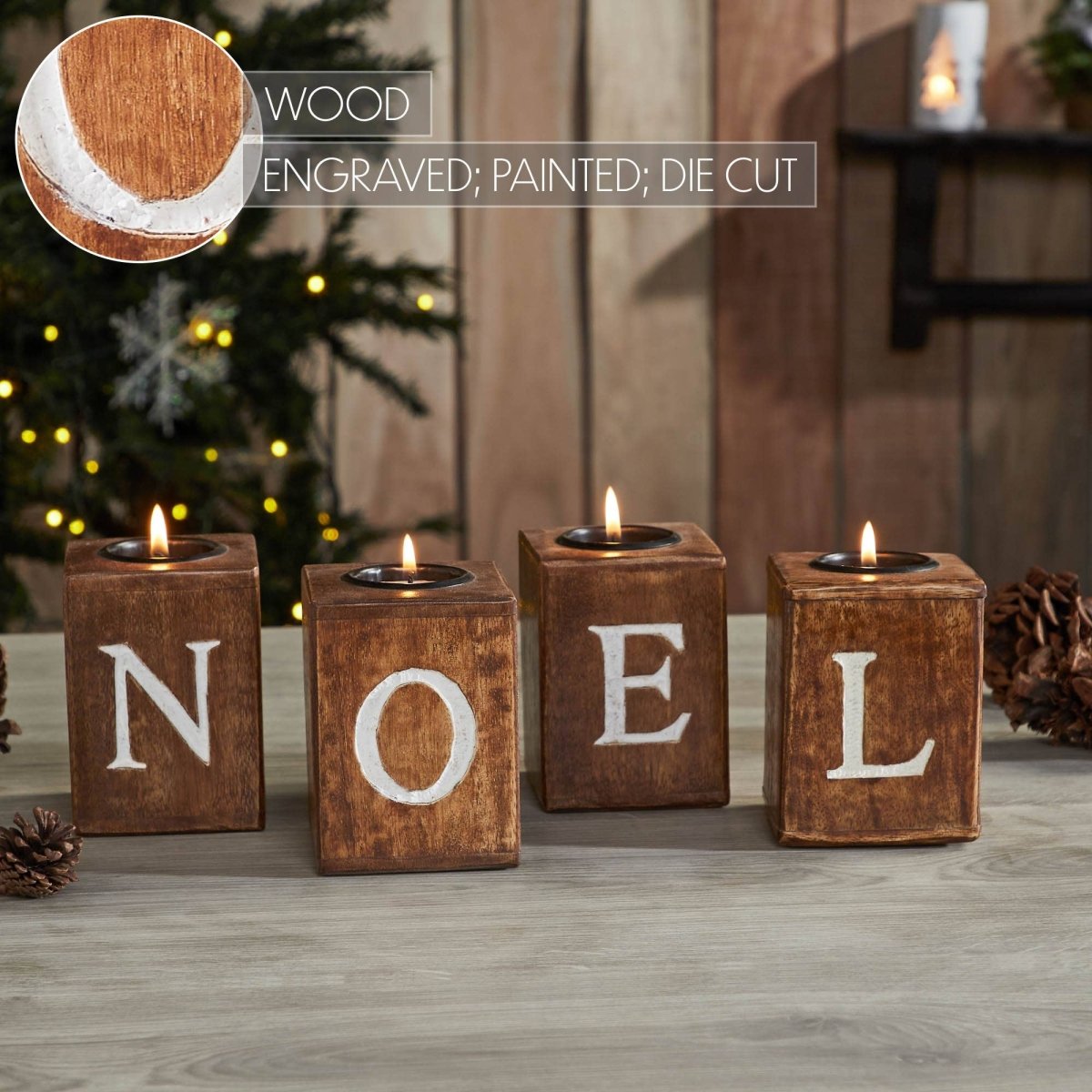 Tealight Holders NOEL Cube Set of 4 4x3x3 - Nifty Decor & More