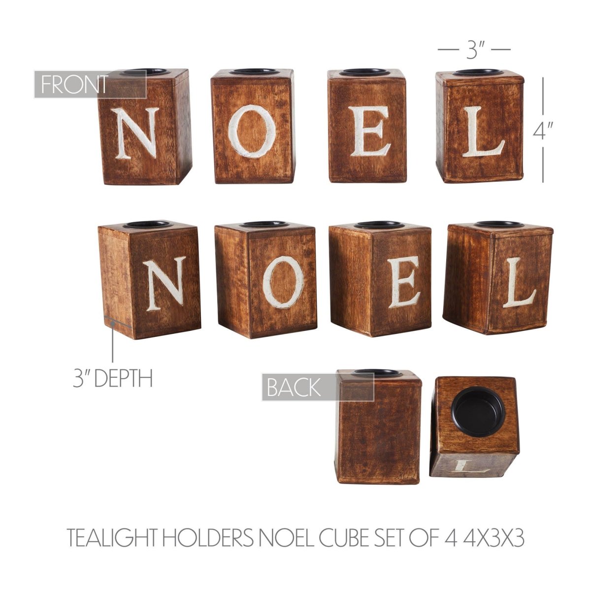 Tealight Holders NOEL Cube Set of 4 4x3x3 - Nifty Decor & More