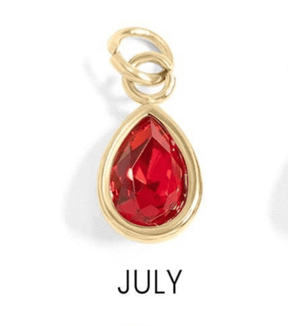 Teardrop Birthstone Charm, 18K Gold PVD Elegant Pendant, Personalized Mother’s Day Gift for Her, Jewelry Gift July