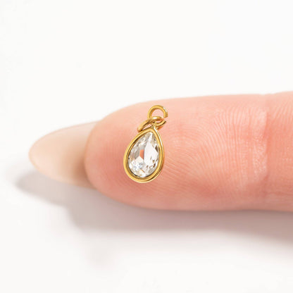 Teardrop Birthstone Charm, 18K Gold PVD Elegant Pendant, Personalized Mother’s Day Gift for Her, Jewelry Gift