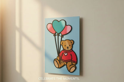 Teddy Bear Valentine Sign with Heart Balloons | Pink Coquette Nursery Decor | Valentine Wooden Wall Art | Girls Room Decor - Nifty Decor & More