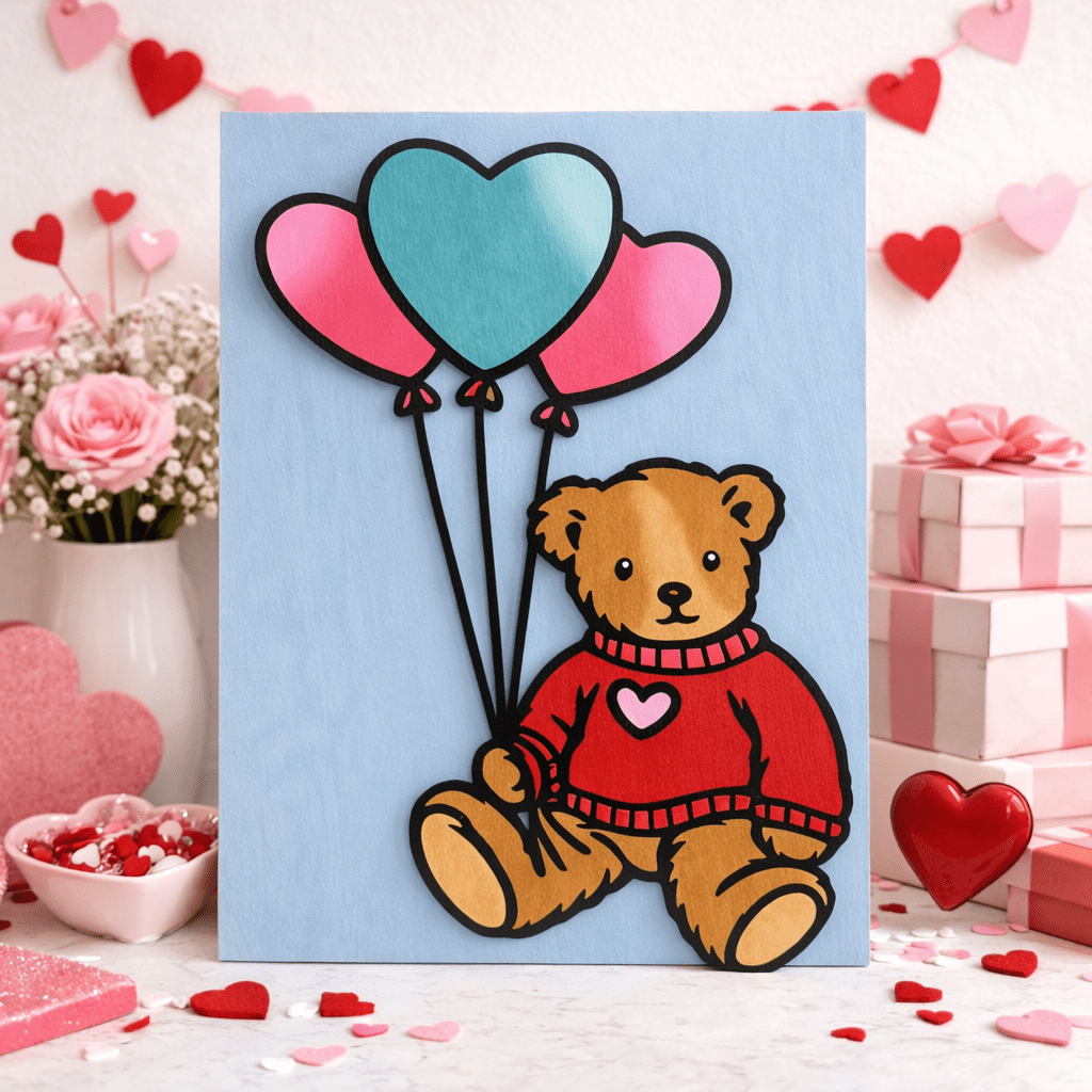 Teddy Bear Valentine Sign with Heart Balloons | Pink Coquette Nursery Decor | Valentine Wooden Wall Art | Girls Room Decor - Nifty Decor & More