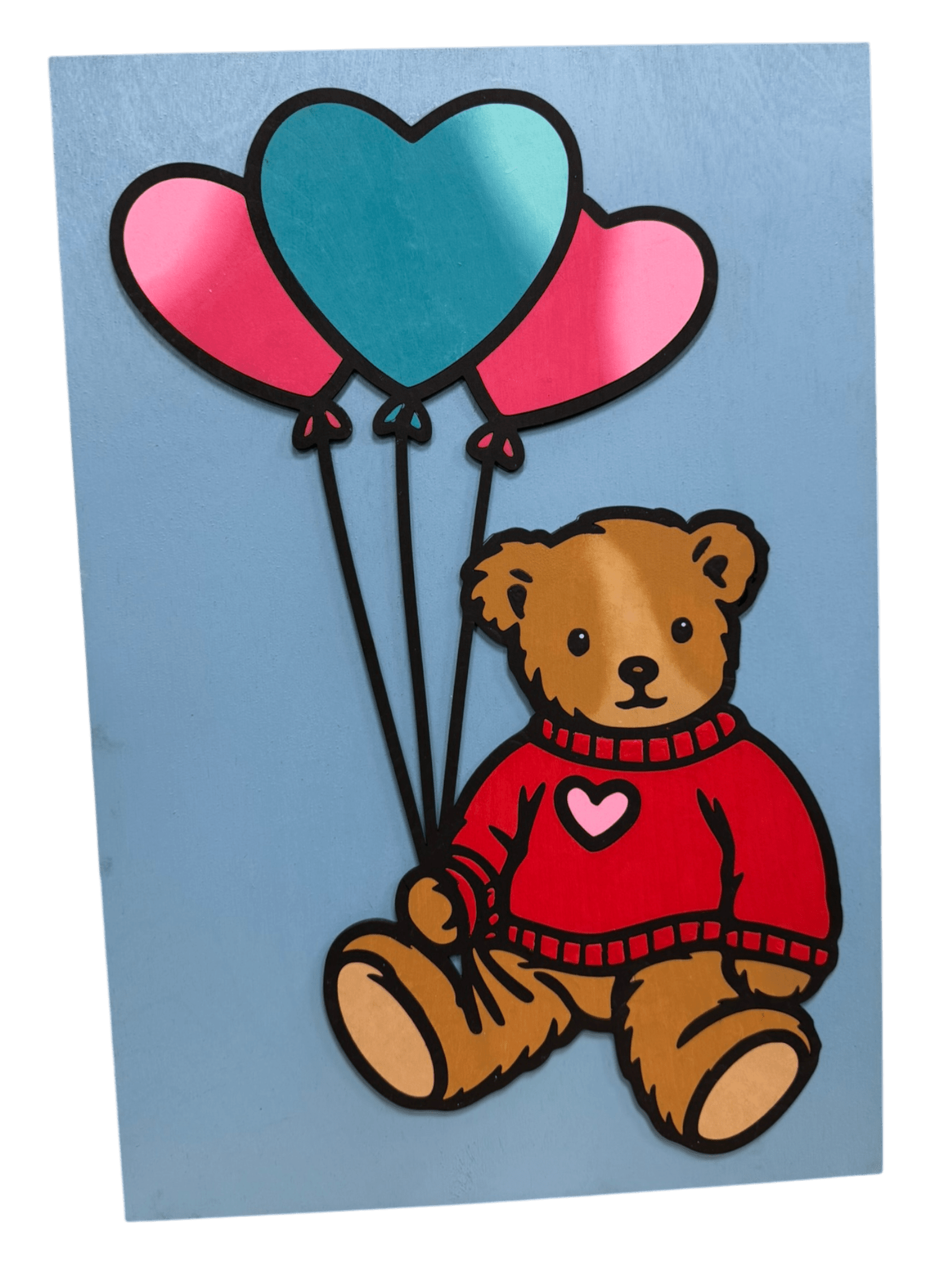 Teddy Bear Valentine Sign with Heart Balloons | Pink Coquette Nursery Decor | Valentine Wooden Wall Art | Girls Room Decor - Nifty Decor & More