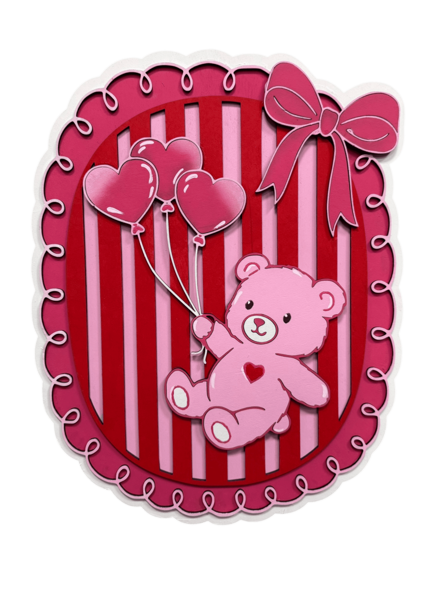 Teddy Bear With Heart Balloons Wall Decor | Pink Teddy Bear Wall Hanging | Baby Girl Room Decor | Sweet Everyday Decor - Nifty Decor & More