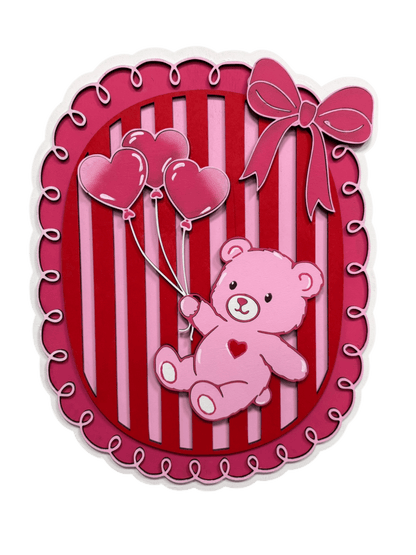 Teddy Bear With Heart Balloons Wall Decor | Pink Teddy Bear Wall Hanging | Baby Girl Room Decor | Sweet Everyday Decor - Nifty Decor & More