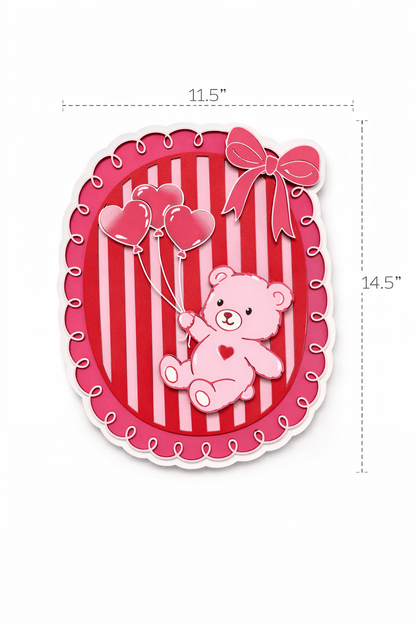 Teddy Bear With Heart Balloons Wall Decor | Pink Teddy Bear Wall Hanging | Baby Girl Room Decor | Sweet Everyday Decor - Nifty Decor & More
