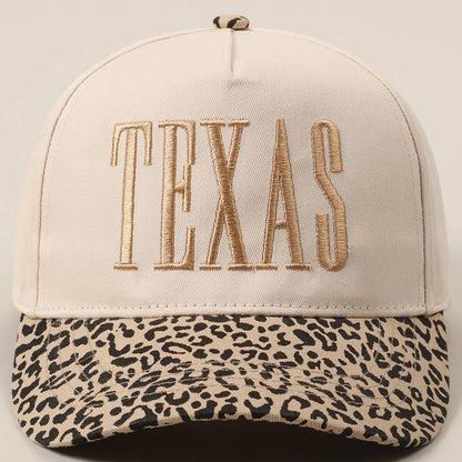 TEXAS Embroidery Leopard Two-Tone Trucker Hat, Chic Cowgirl Vibes for Everyday Wear, Ideal Gift for Texas Lovers & Fashionistas Leopard - Beige