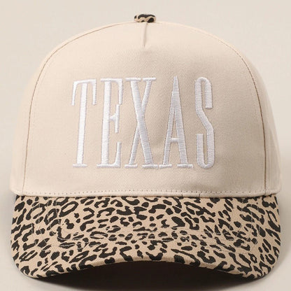 TEXAS Embroidery Leopard Two-Tone Trucker Hat, Chic Cowgirl Vibes for Everyday Wear, Ideal Gift for Texas Lovers & Fashionistas Leopard - White