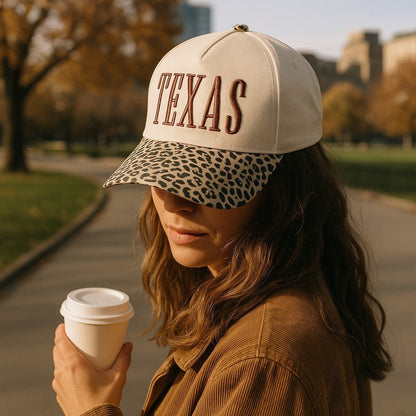TEXAS Embroidery Leopard Two - Tone Trucker Hat, Chic Cowgirl Vibes for Everyday Wear, Ideal Gift for Texas Lovers & Fashionistas - Nifty Decor & More