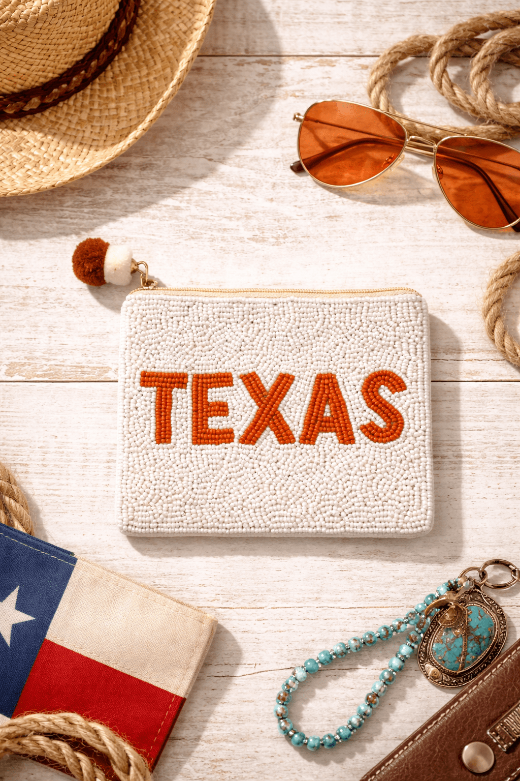 Texas Orange & White Beaded Coin Pouch | Longhorn Inspired Game Day Gear - Nifty Decor & More