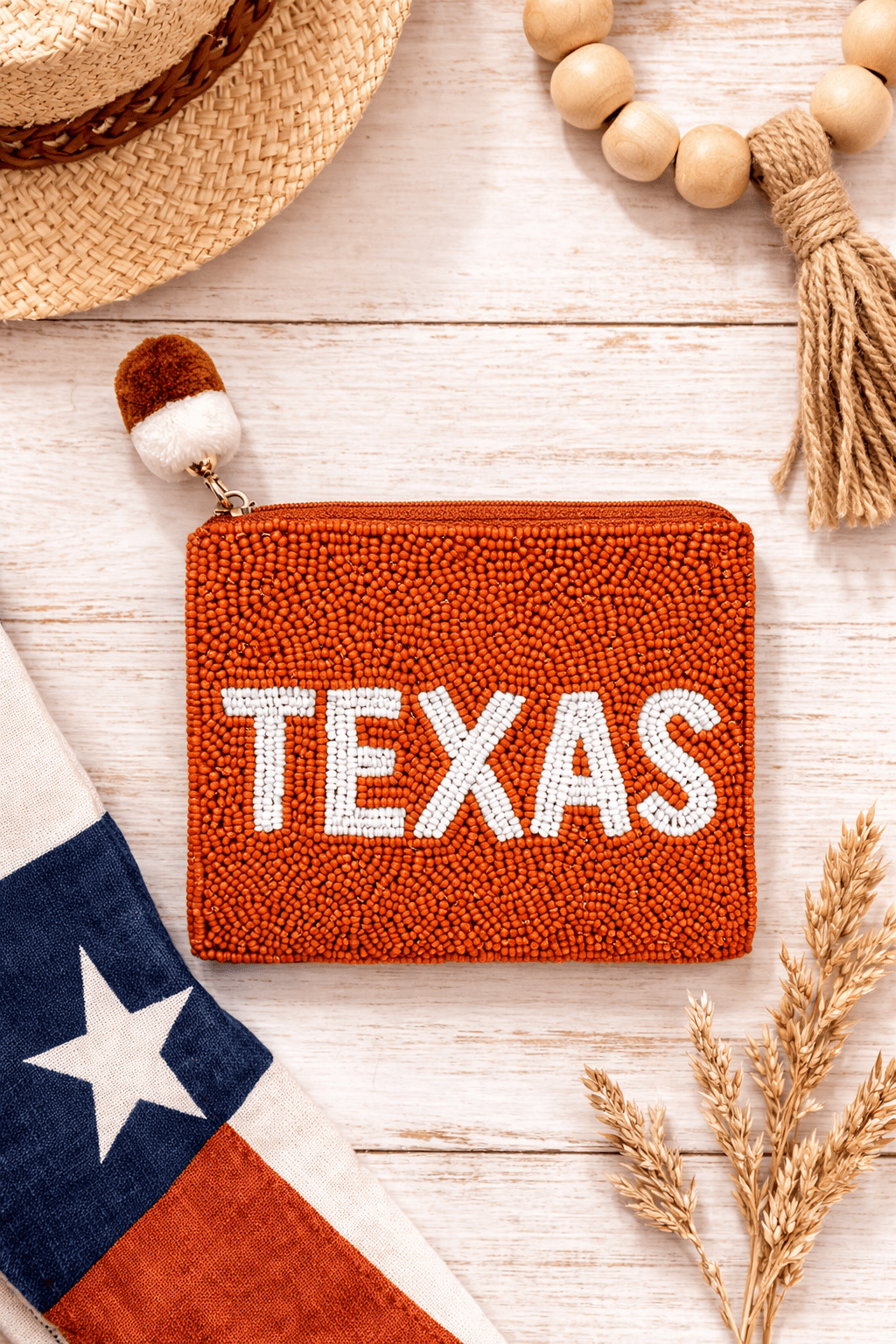 Texas White and Orange Background Beaded Coin Pouch - Nifty Decor & More