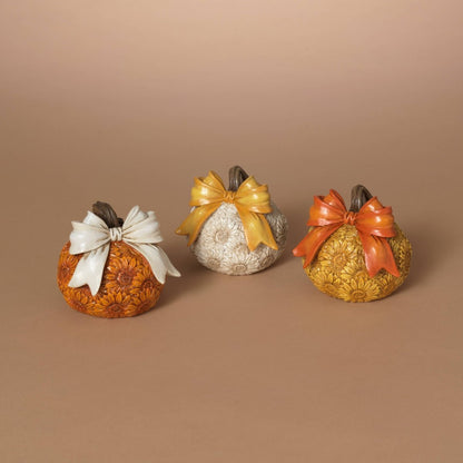 Thanksgiving Resin Harvest Pumpkin with Bow, 3.74"L - Nifty Decor & More