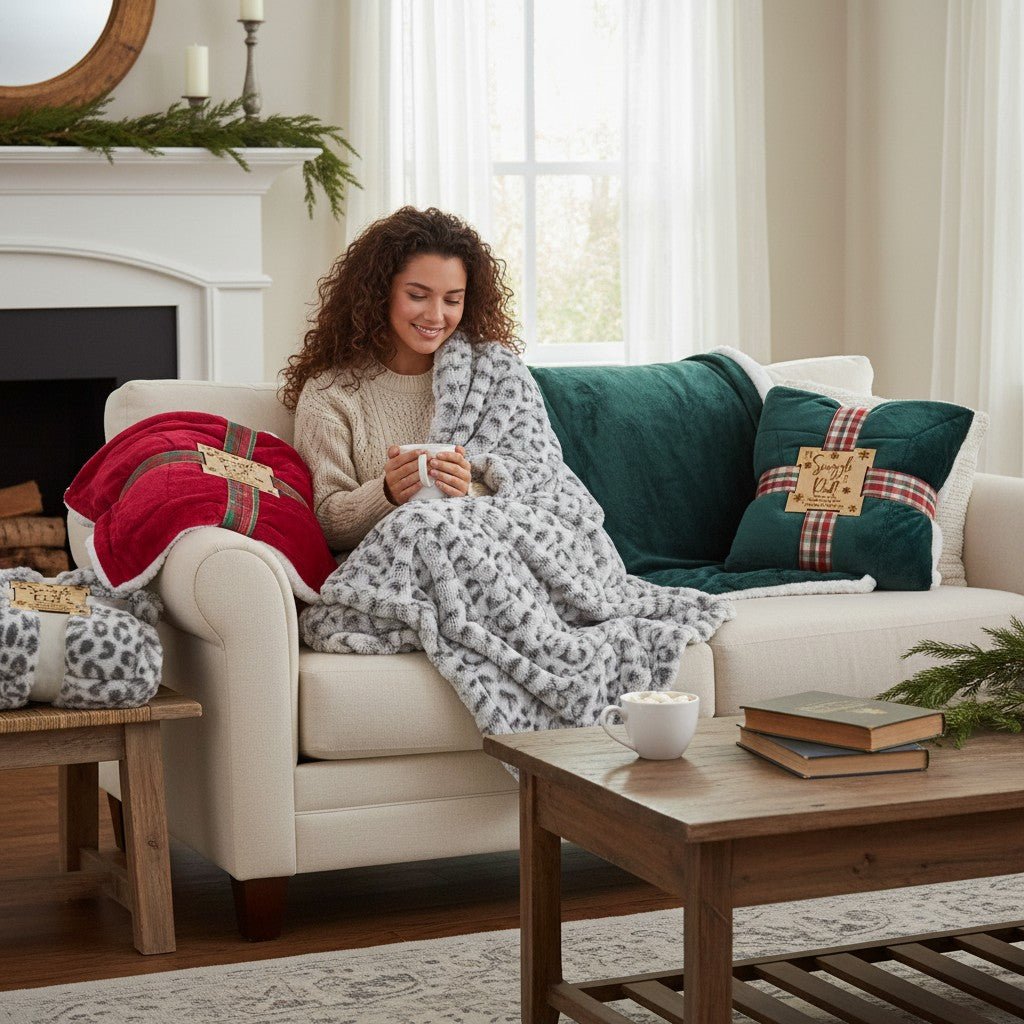 The Snuggle is Real Blanket Cozy Christmas Throw with Wooden Snuggle Tag - Nifty Decor & More