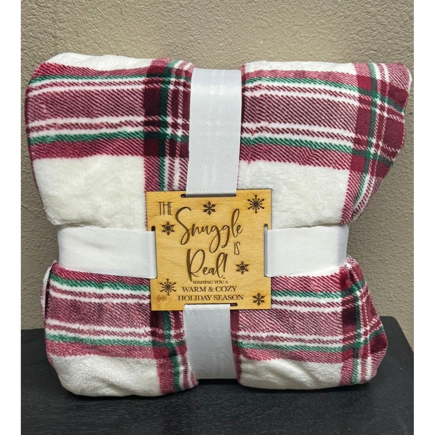 The Snuggle is Real Blanket Cozy Christmas Throw with Wooden Snuggle Tag - Nifty Decor & More