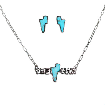 Thunderbolt Turquoise Stone "Yee Haw" Pendant Necklace Set
