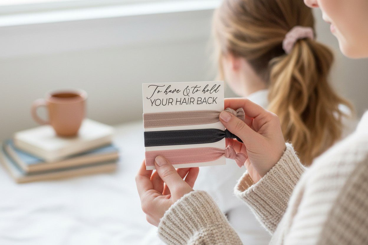 "To Have & To Hold Your Hair Back" | Elastic Hair Tie Favors for Bridesmaid Proposals & Bridal Showers - Nifty Decor & More
