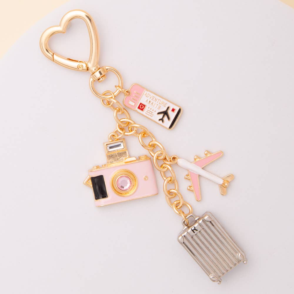 Travel - Themed Bag Charm Keychain with Heart Clasp - Nifty Decor & More
