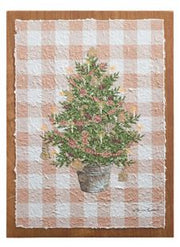 RAZ - 18" Gingerbread Gingham Greenery Textured Paper on Wood Wall Art Wall Decor Tree  