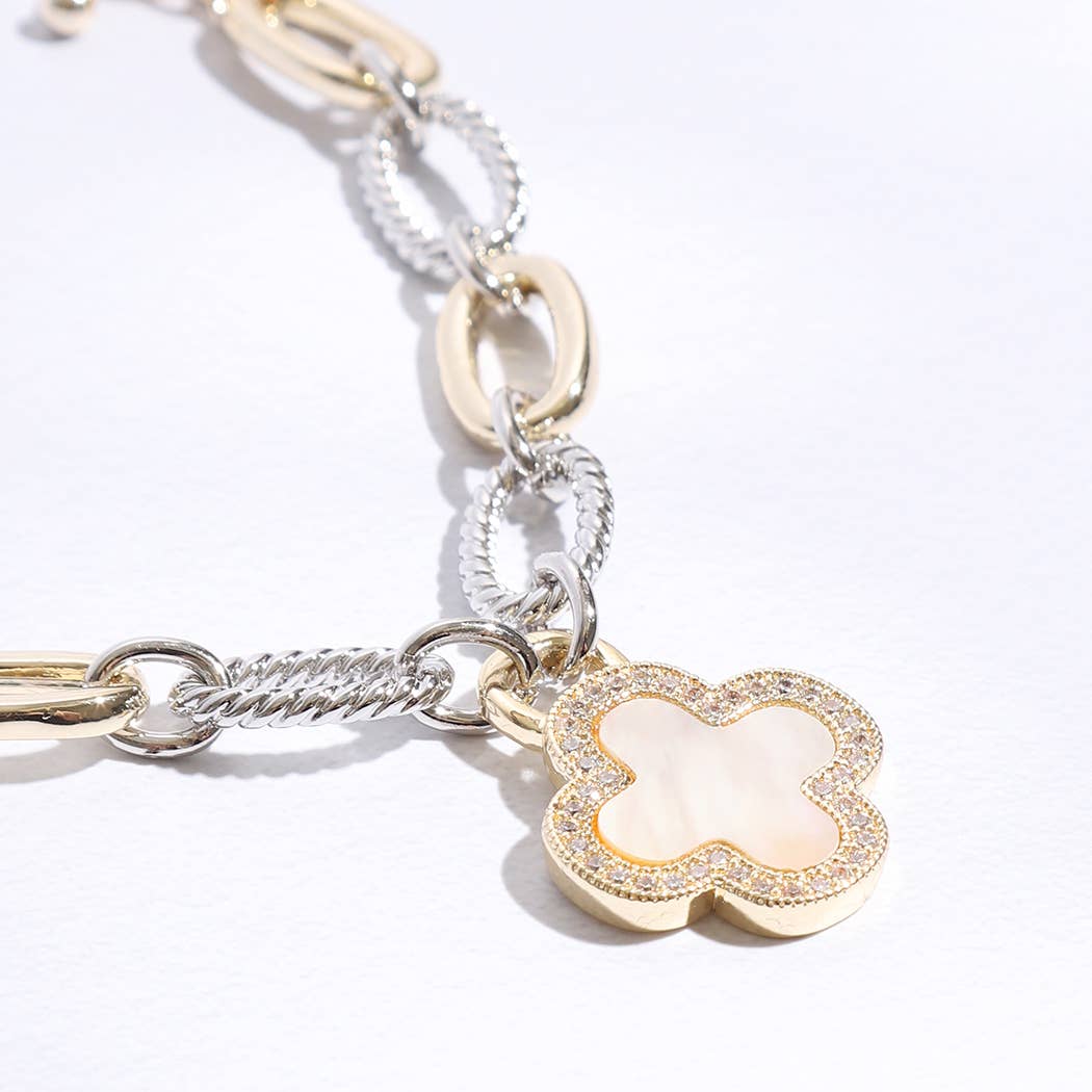Two Link Clover MOP Link Bracelet - Nifty Decor & More