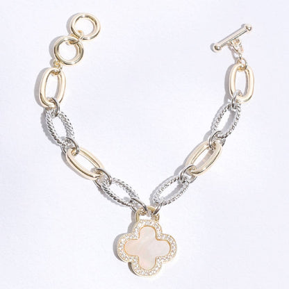 Two Link Clover MOP Link Bracelet