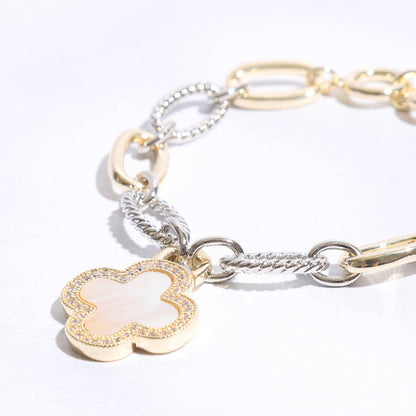 Two Link Clover MOP Link Bracelet