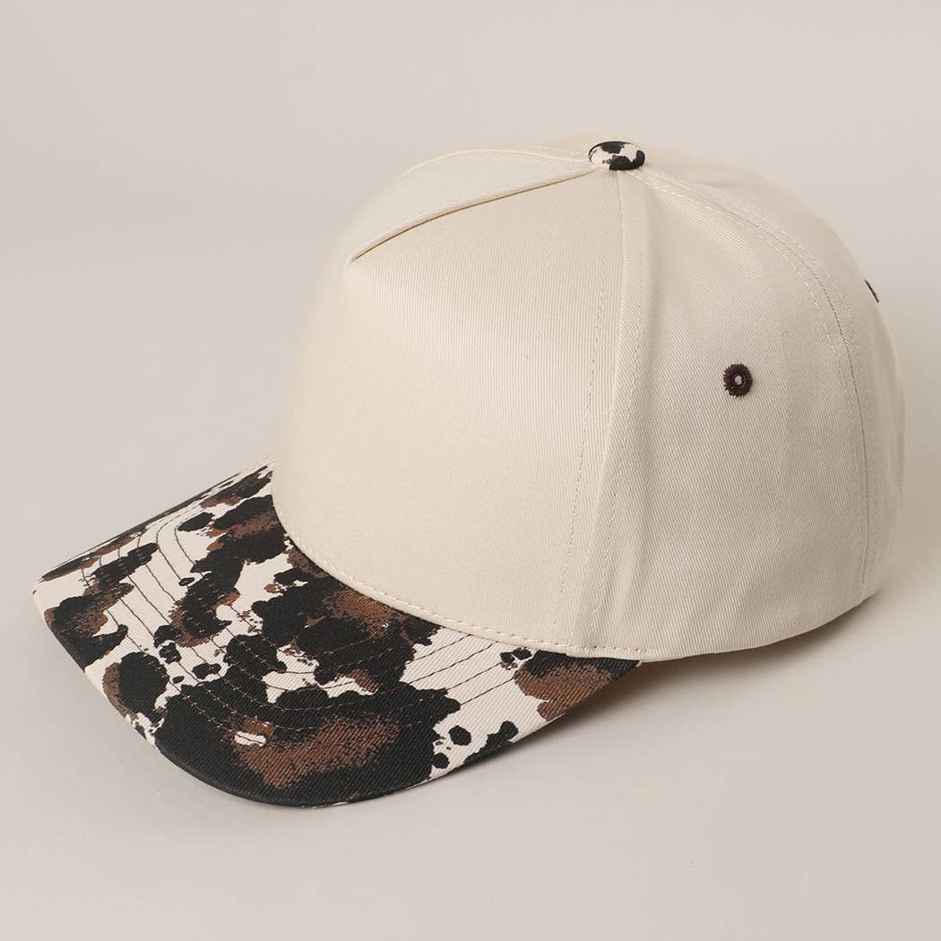 Two Tone Cow Printed Brim Canvas Trucker Hat