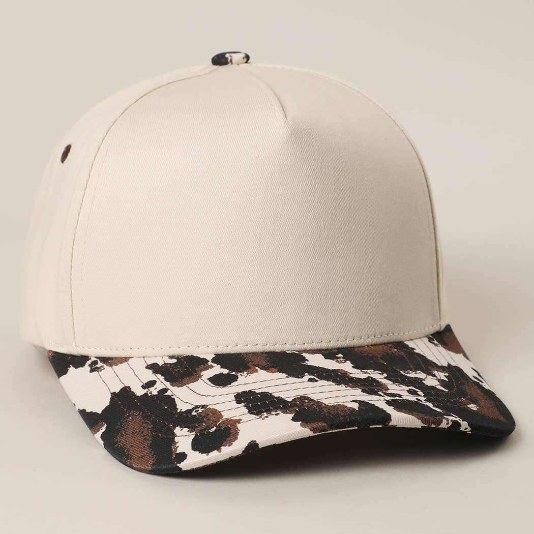 Two Tone Cow Printed Brim Canvas Trucker Hat
