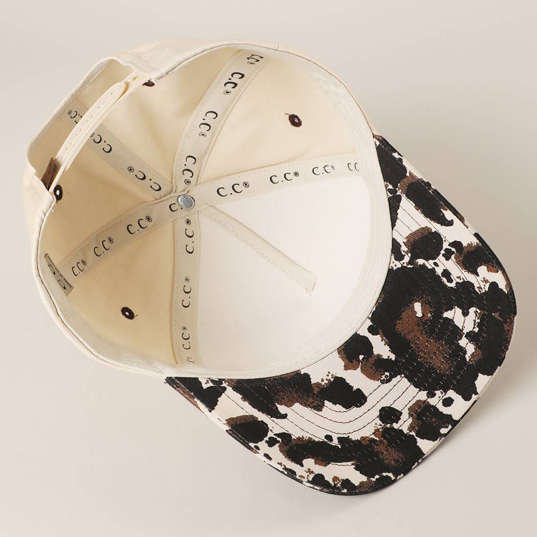 Two Tone Cow Printed Brim Canvas Trucker Hat