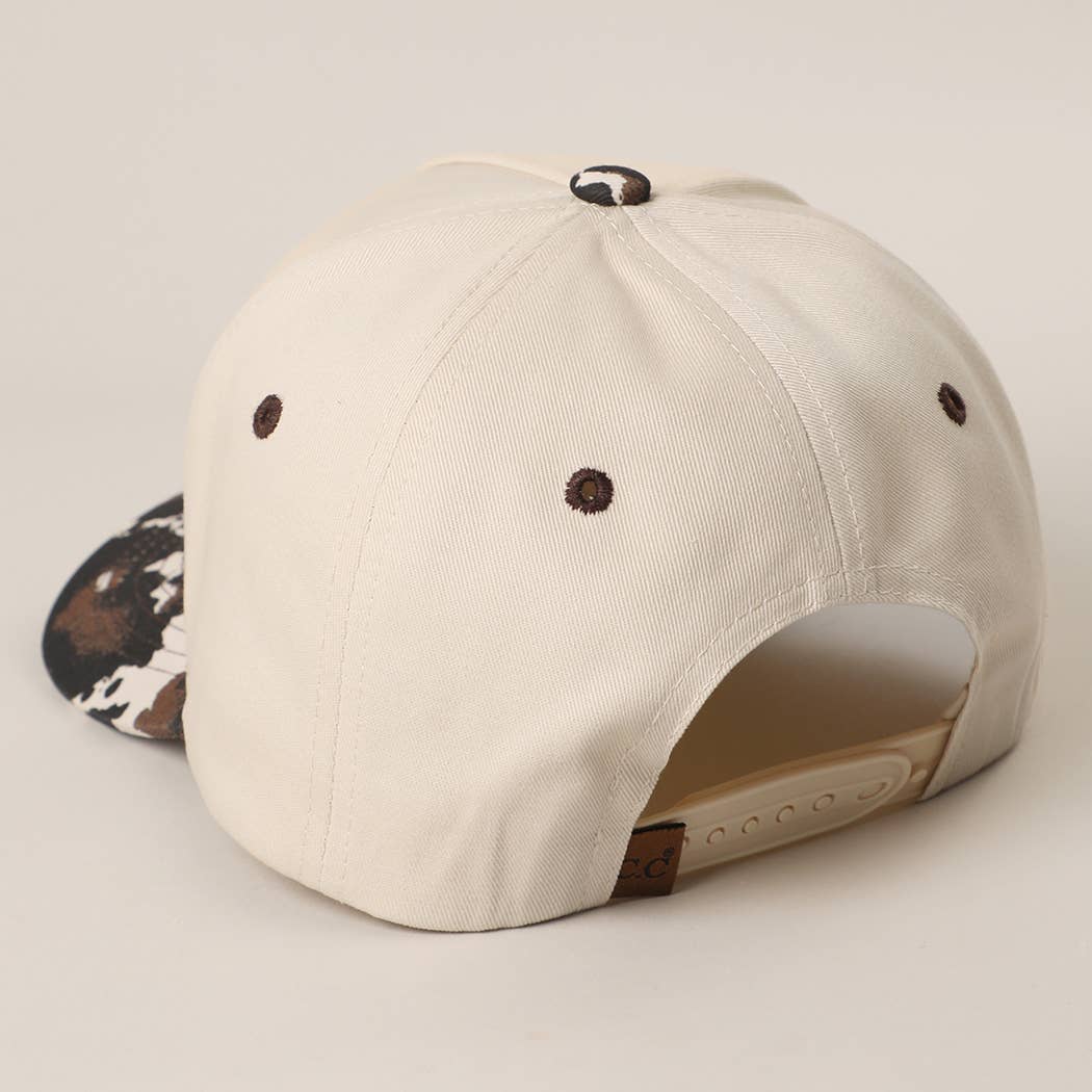 Two Tone Cow Printed Brim Canvas Trucker Hat