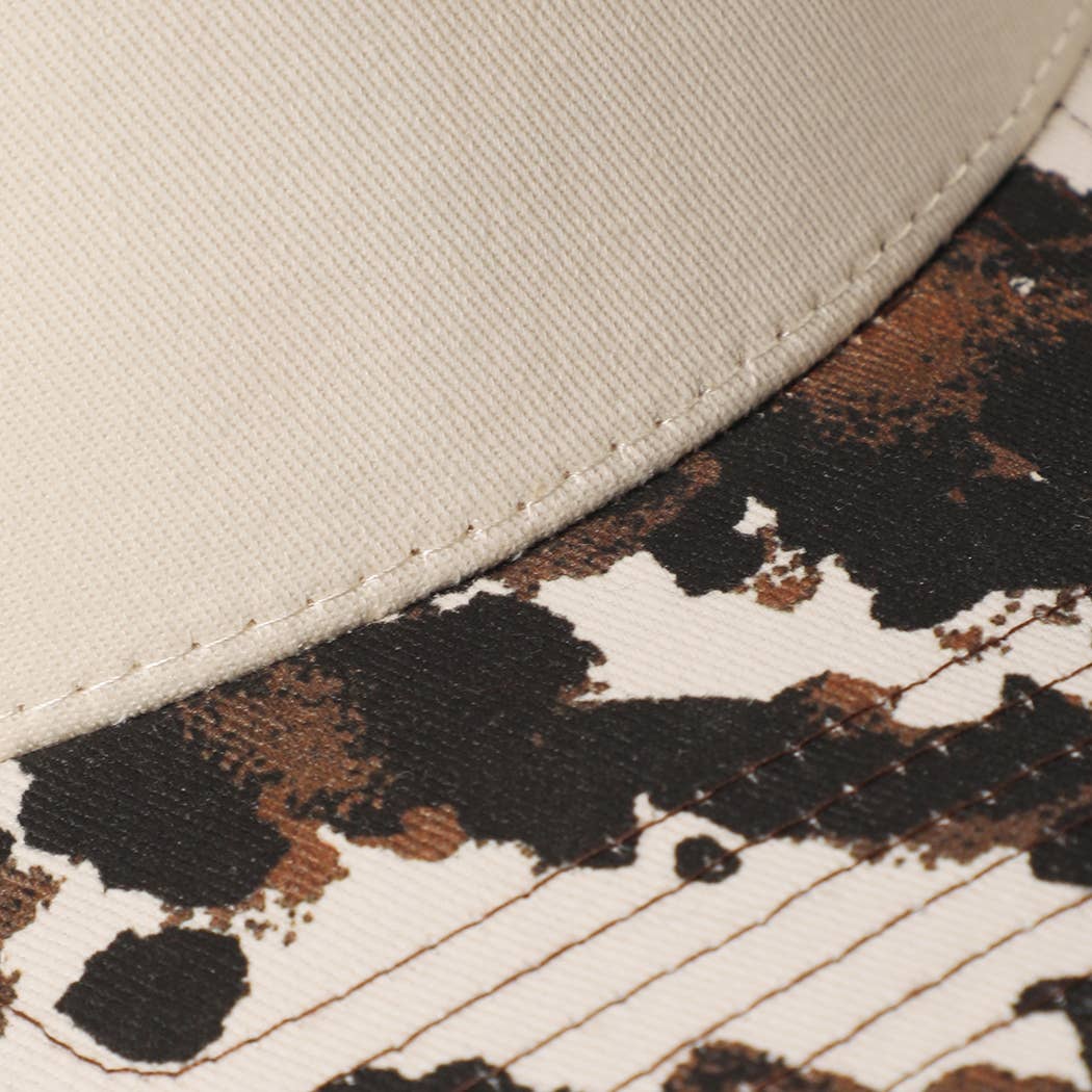 Two Tone Cow Printed Brim Canvas Trucker Hat