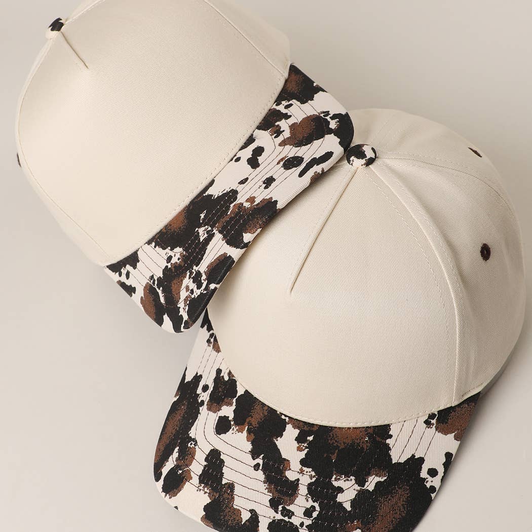 Two Tone Cow Printed Brim Canvas Trucker Hat