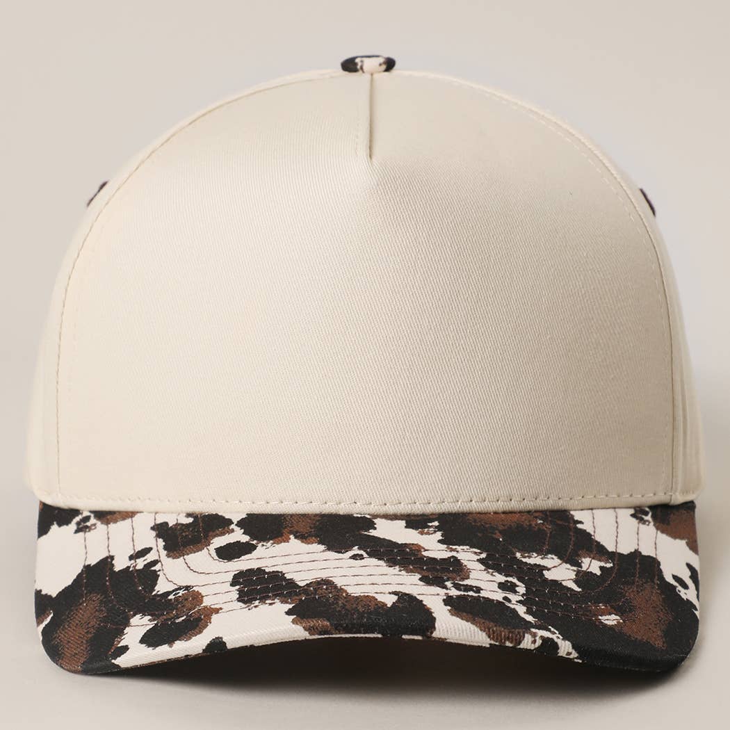 Two Tone Cow Printed Brim Canvas Trucker Hat COW One Size