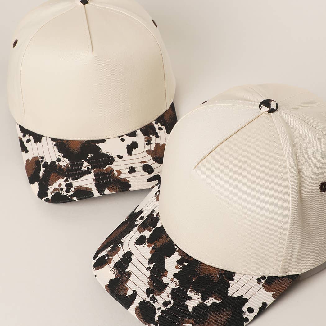 Two Tone Cow Printed Brim Canvas Trucker Hat