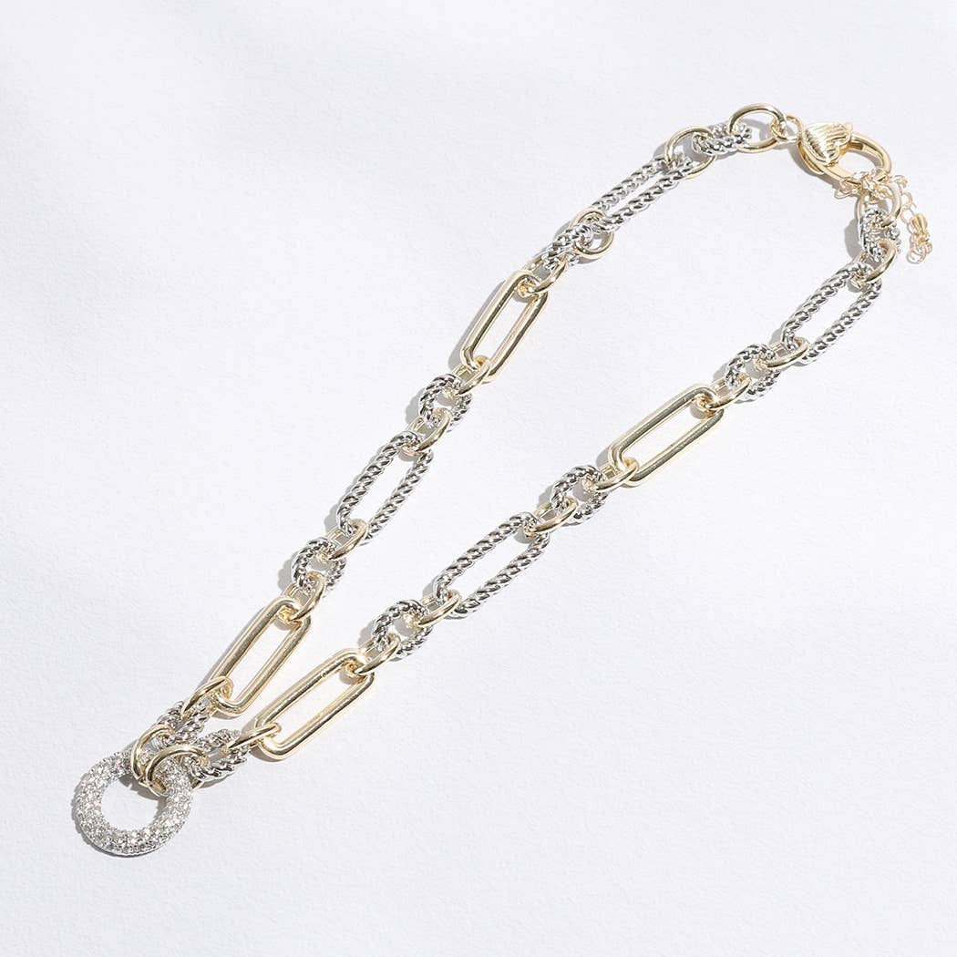Two-Toned Cable Twisted Wire CZ Necklace ONE SIZE K