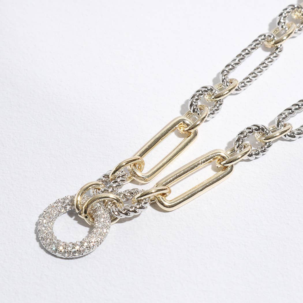 Two-Toned Cable Twisted Wire CZ Necklace